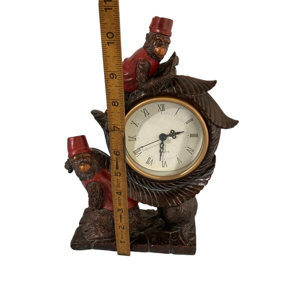 Vintage 1980s Capuchin Monkeys Mantle Quartz Battery Bellhop Clock - Picture 6 of 8